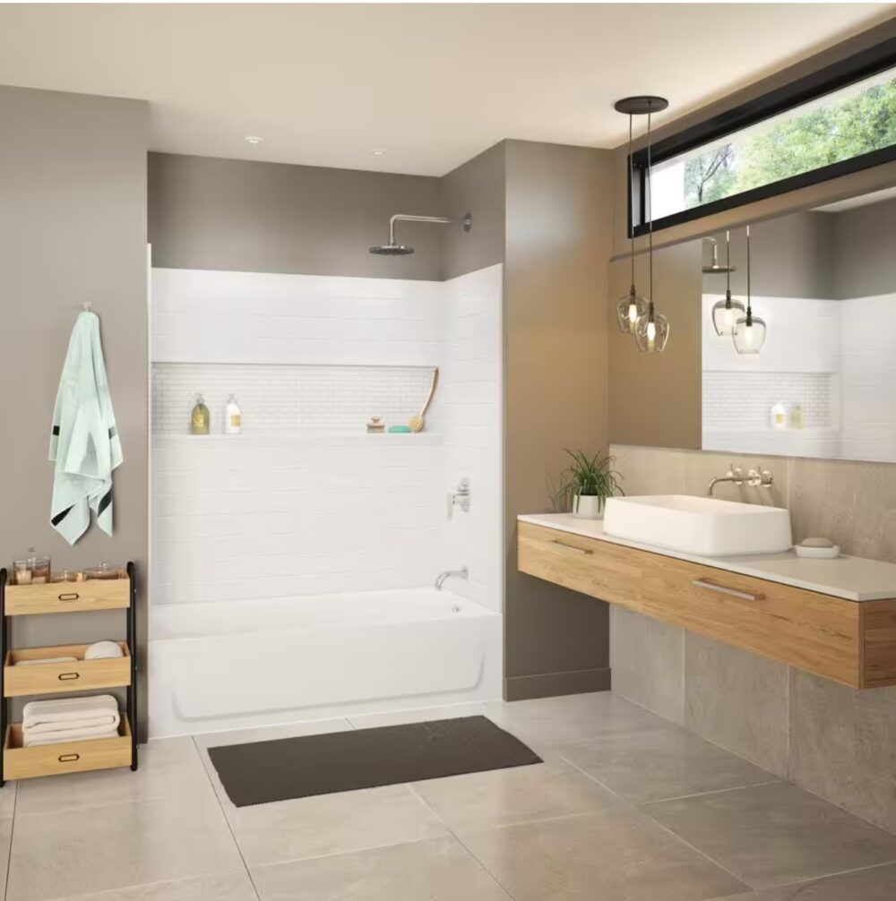 Aloha NexTile 30 in. x 60 in. x 74.5 in. Standard Fit Alcove Bath and Shower Kit with Right-Hand Drain in White