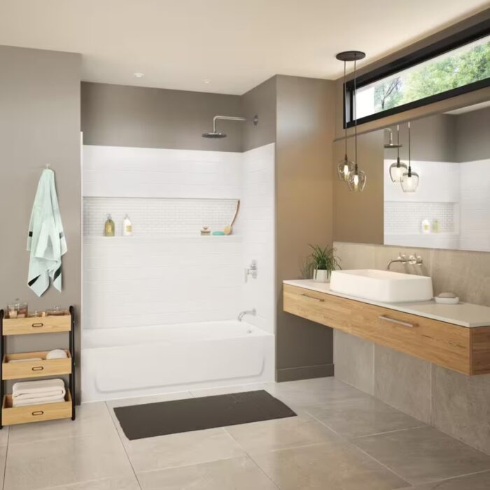 Aloha NexTile 30 in. x 60 in. x 74.5 in. Standard Fit Alcove Bath and Shower Kit with Right-Hand Drain in White