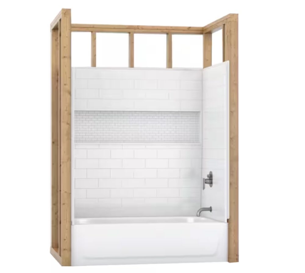 Everyday 60 in. x 34.5 in. x 76.5 in. 1-Piece Bath and Shower Kit with Right Drain in White - Image 2